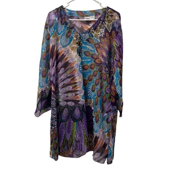 Indian Tropical Fashion Dress Colorful Long Sleeve‎ Peacock Lightweight Size S - Picture 1 of 9